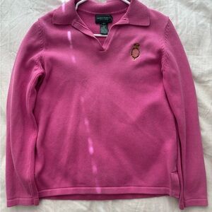 Lauren Ralph Lauren Fuchsia Collared V-Neck Knit Sweater